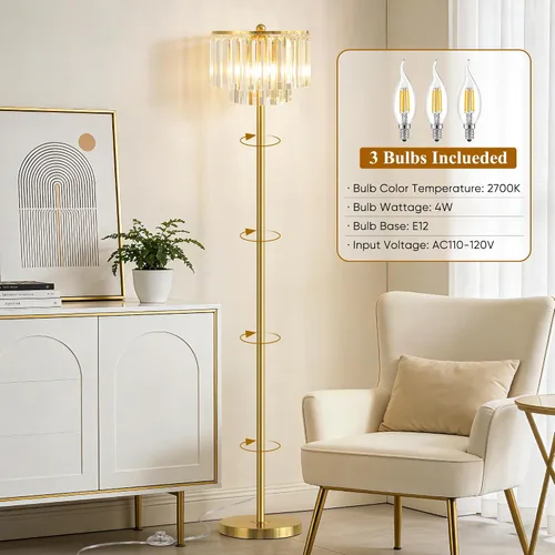 Miniatura 2 de QiMH Lámparas de pie para sala de estar, lámpara de pie dorada con interruptor de pie de encendido/apagado, lámpara de pie con pantalla de barras
