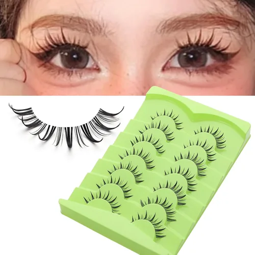 Miniatura 4 de 7 pares de pestañas postizas manga de aspecto natural, pestañas postizas esponjosas y puntiagudas de anime, estilo coreano, japonés y asiático
