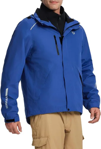 baleaf Chaqueta impermeable para hombre 3 en 1 para esquí de invierno, rompevientos con capucha reflectante, plegable, con chaqueta de forro polar