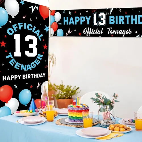Miniatura 3 de Kit de decoración de pancarta de fondo de cumpleaños de 13 años, decoración de feliz cumpleaños número 13 para niños y niñas, suministros oficiales
