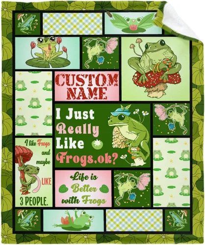Manta personalizada de collage de ranas con nombre, manta suave de franela personalizada para adultos y niños, regalo de cumpleaños, 30 x 40 pulgadas