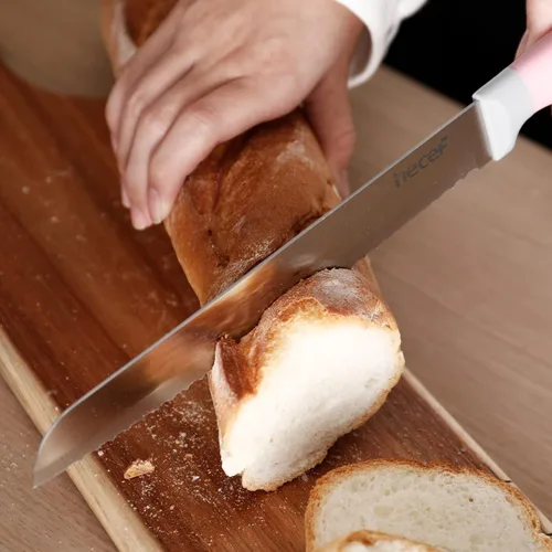 Miniatura 6 de hecef Juego de cuchillos de cocina, juego de cuchillos de 14 piezas con bloque de madera y afilador de acero y tijeras multiusos, juego de cubiertos
