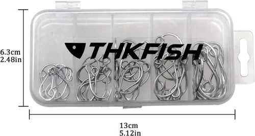 Miniatura 2 de THKFISH 50 unids/100 piezas de caja en línea ganchos individuales de repuesto para señuelos cebos en línea ganchos circulares ojo grande con púas