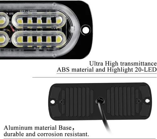 Miniatura 5 de 4 piezas de sincronización ultra delgada con 20 luces LED de advertencia de peligro de emergencia, luz estroboscópica, montaje en superficie blanca