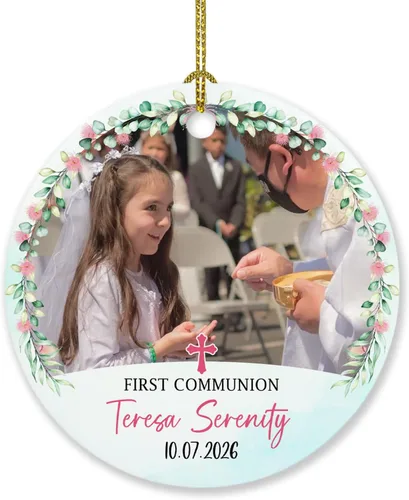 Miniatura 13 de Adorno de Navidad personalizado con texto en inglés "God Bless Bautized" 2025, adornos de bautismo católico, regalos para recién nacido, adorno