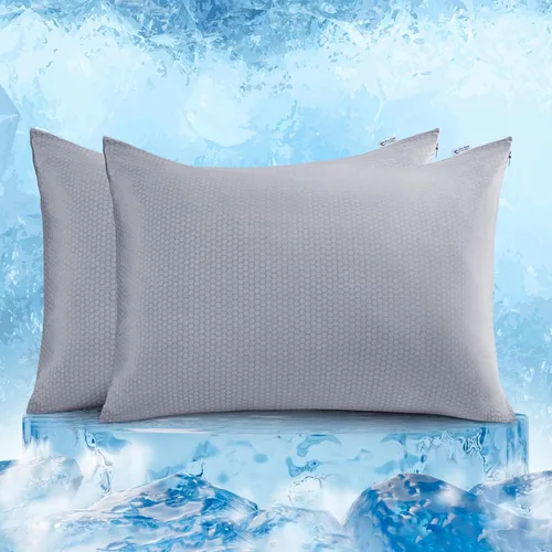 Miniatura 14 de LUXEAR Fundas de almohada refrescantes tamaño King, paquete de 2 fundas de almohada Arc-Chill Cool con diseño de doble cara [Refrescante y algodón]