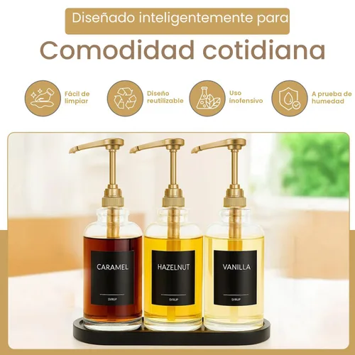 Miniatura 4 de Paquete de 6 bombas de jarabe de botellas de plástico dorado – Se adapta a botellas de 25.4 onzas – Compatible con Torani y más – IMPORTANTE: no se