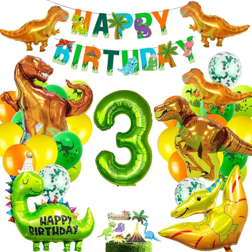 Miniatura 7 de Suministros para fiesta de cumpleaños de dinosaurios, decoraciones de fiesta de dinosaurios con globos, pancarta, decoración para pasteles