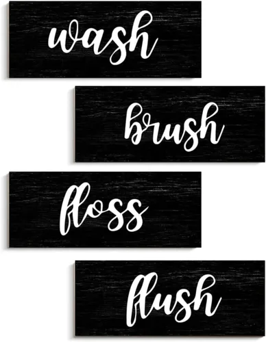 Decoración de pared de baño, letrero de arte de pared con reglas de baño en blanco y negro, decoraciones de madera vintage, accesorios de baño de