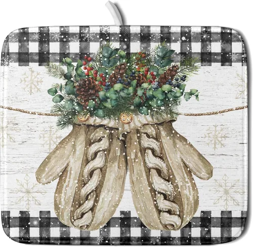 Miniatura 20 de Tapete de Secado de Platos de Sandía de Verano de Microfibra, Tapetes Escurridores de Platos de Cuadros de Búfalo de Limón Amarillo 16x18 Pulgadas