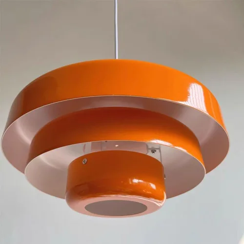 Miniatura 5 de Lámpara colgante de mediados de siglo, 1 luz naranja, lámpara colgante de techo de 3 capas, diseño de pantalla de metal vintage para mesa