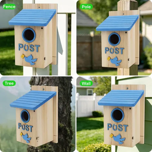 Miniatura 3 de Casas de madera para pájaros para exteriores, buzón de madera azul, casa de pájaros para exteriores, agujero de entrada para pájaros para jardín