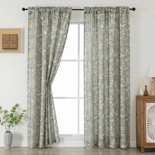 Miniatura 33 de Chyhomenyc Cortinas de mezcla de lino de 63 pulgadas de largo, 2 paneles de cortina con estampado floral filtrante de luz para sala de estar
