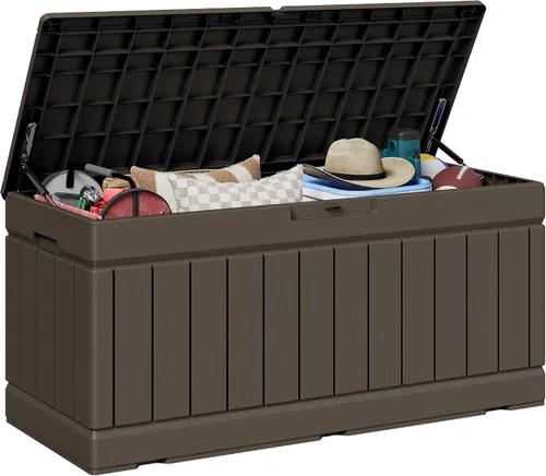 Miniatura 39 de JUMMICO Caja de resina de 31 galones, cajas de almacenamiento impermeables para interiores y exteriores para muebles de patio, cojines y Negro