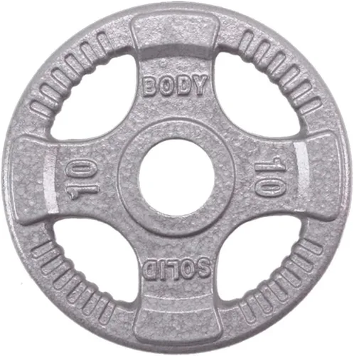 Miniatura 6 de Body-Solid Juego de discos olímpicos de hierro fundido con diseño de agarre cuádruple, pesas libres, placas de mancuernas, agujero estándar de 2