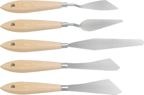 Cuchillo de paleta grande para pintura acrílica, juego de lienzo, espátula, pala, cuchillos de pintura con mango de madera, herramientas de pintura