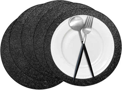 Miniatura 10 de 50 piezas de manteles individuales de papel con purpurina plateada, manteles individuales redondos desechables con lentejuelas plateadas, manteles