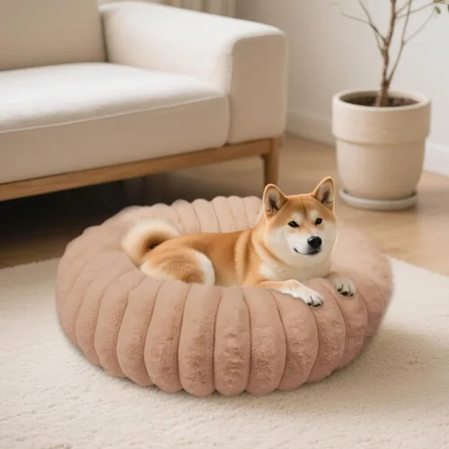 Cama en forma de dona para perros y gatos, lujosa y cómoda cama de pelo sintético de conejo para mascotas, cama redonda antiansiedad calmante para