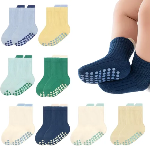 Miniatura 9 de 8 Pairs Baby Toddler Socks Non-Slip Grip Socks for Boys Girls Newborn Infant Baby Cotton Crew Sock with Grips 0-5T