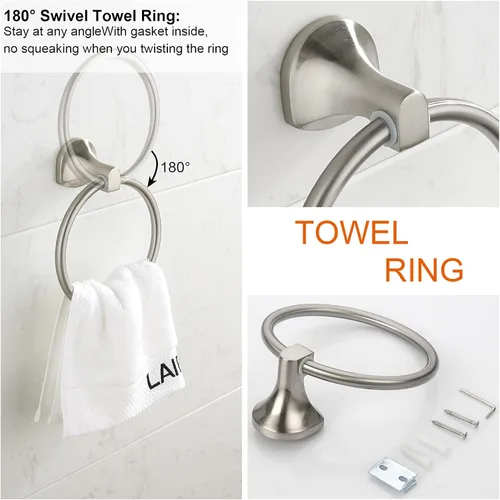 Miniatura 4 de BGL Juego de accesorios de baño de níquel cepillado ajustable expandible, juego de 4 piezas de accesorios de baño montado en la pared, gancho