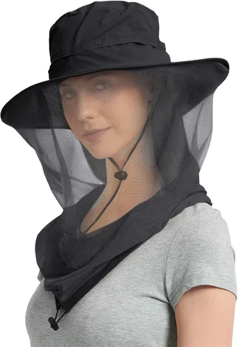 Head Net Hat - Sombrero de safari, sombrero de sol, sombrero de pescador, sombrero de pesca con malla de red para hombres y mujeres