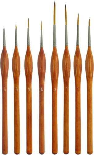 U.S. Art Supply Juego de 8 pinceles Taklon con detalles y delineadores con mango de agarre cómodo de madera, arte, detalles, acrílico, óleo, acuarela