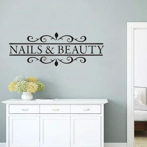 LY1259 - Vinilo decorativo para salón de belleza, uñas extraíbles y barra de esmalte de cabello, mural de ventana para salón de belleza, elegante