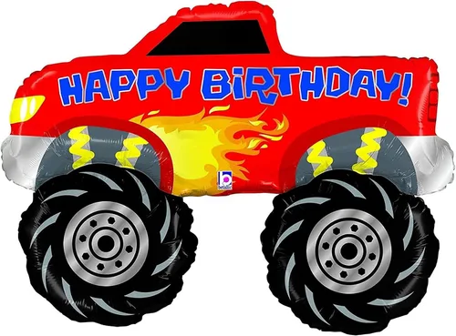Miniatura 4 de Monster Truck Rally - Suministros para fiestas de cumpleaños, ramo de globos, 3 camiones