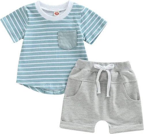 Miniatura 8 de Conjunto de ropa de verano para niños pequeños, 2 piezas, camiseta de manga corta con cintura elástica