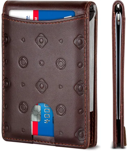 Miniatura 54 de SERMAN BRANDS - Billetera sencilla de cuero genuino con bloqueo RFID para hombre, billetera delgada con bolsillo frontal y clip para dinero