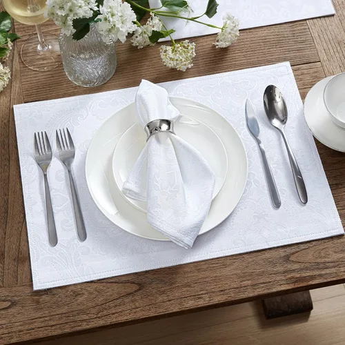 Miniatura 2 de Elrene Home Fashions Caiden Elegance - Manteles individuales de tela damasco impermeables, resistentes a las manchas y a las arrugas (juego de 4)