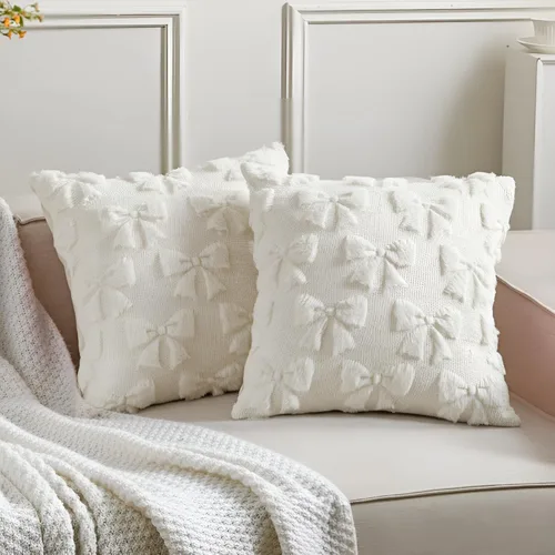 Miniatura 14 de Mixweer Juego de 2 fundas de almohada con moño, decoración de habitación coquette, lindas cosas preppy de piel sintética suave con lazo, fundas