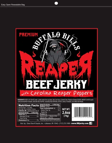 Miniatura 2 de Buffalo Bills 2.6oz Reaper Beef Jerky paquete de 3 (carne seca hecha con pimientos Carolina Reaper)