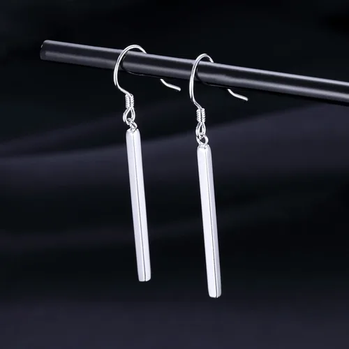 Miniatura 4 de SLUYNZ Solid 925 Sterling Silver Minimalist 2CM3CM Bar Drop Earrings for Women Teens Vertical Bar Dangle Earrings