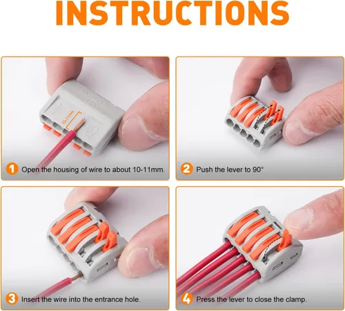 Miniatura 6 de Conector de cable de palanca de 2 puertos, conectores de alambre de empalme compactos para múltiples tipos de cables