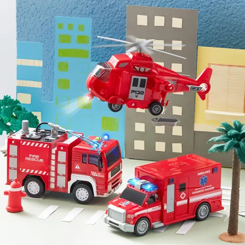 Miniatura 8 de JOYIN Juguetes de camiones de bomberos para niños de 3, 4, 5, 6, 7 años - Camión de bomberos, vehículo de emergencia, camión de bomberos para niños