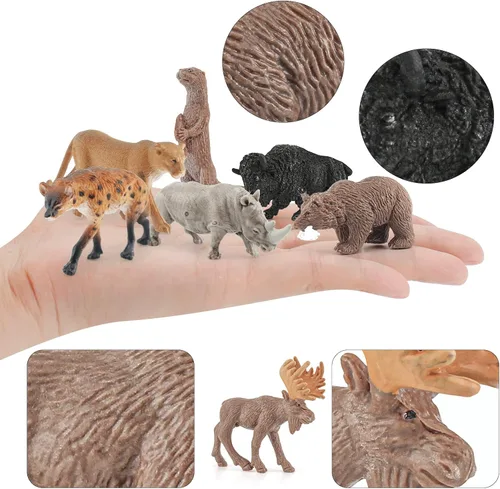 Miniatura 2 de Juego de 21 mini figuras de animales salvajes, figuras de animales de la selva de la sabana, mini recuerdo de fiesta, decoración de pastel