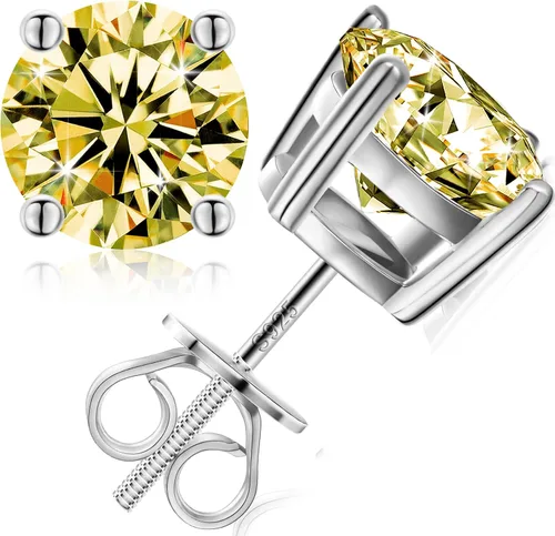 Aretes tipo dormilona de moissanita de 0.2 a 0.394 in, chapado en oro rosa blanco amarillo de 18 quilates, chapado en oro rosa S925, corte redondo,