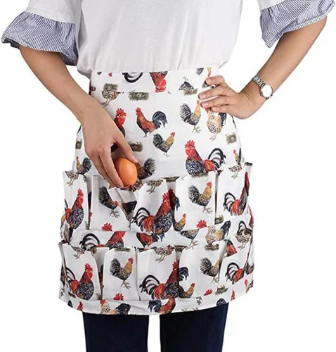 Miniatura 8 de Sefiron Delantal para Recoger Huevos de Pollo, 12 Bolsillos Profundos para Gallina, Pato, Huevos de Ganso Negro+Blanco