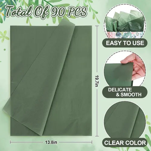 Miniatura 2 de Whaline 90 hojas de papel de seda verde salvia, papel de regalo verde degradado, 13.8 x 19.7 pulgadas, colores de sauce forestal, varios pañuelos