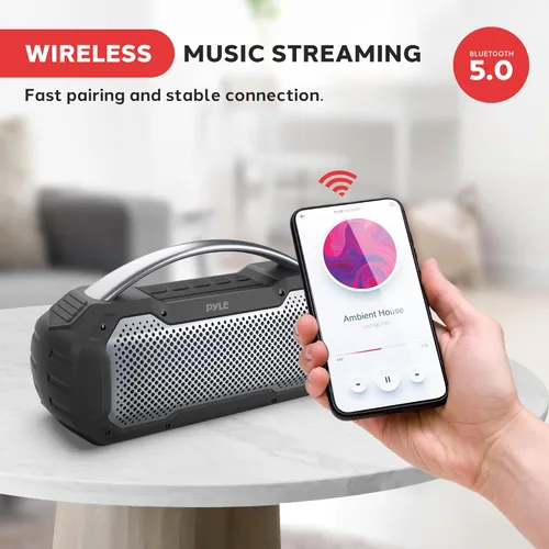 Miniatura 6 de Pyle Altavoz inalámbrico portátil Bluetooth con micrófono manos libres con graves profundos función de sonido estéreo TWS - Altavoz impermeable IPX6