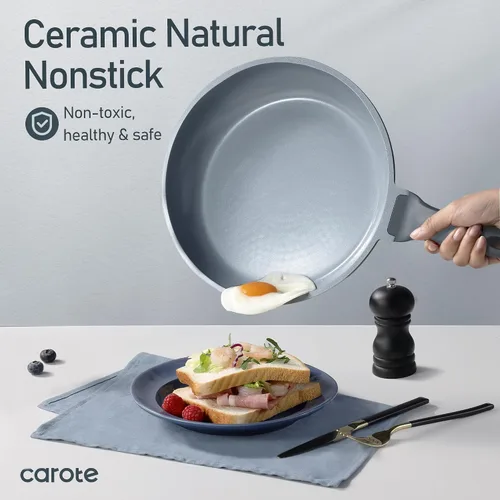 Miniatura 3 de CAROTE Juego de 14 piezas de utensilios de cocina de cerámica, juego de ollas y sartenes antiadherentes con revestimiento cerámico, juegos de cocina