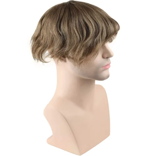 Miniatura 3 de Voloria Toupee - Pieza de cabello para hombre, sistema de reemplazo de cabello humano virgen 100% europeo, 10 x 8 pulgadas, color marrón claro #18