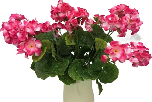 Miniatura 2 de Arbusto de geranio artificial, begonia, planta de seda falsa para macetas de exteriores, jardín, decoración del hogar (3, rosa)