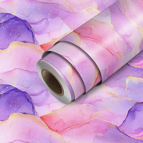 HOMETITUTE Papel tapiz de acuarela pastel para despegar y pegar, patrón degradado morado y rosa, 118.1 x 17.7 pulgadas, papel adhesivo autoadhesivo