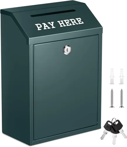 Miniatura 11 de Yaocom Caja fuerte de dinero para recolección de dinero, caja de donación de metal con cerradura para montaje en pared preperforado, buzón de Negro