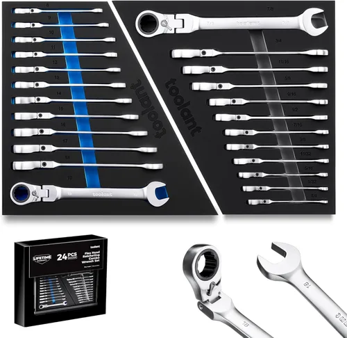 Miniatura 8 de toolant Juego de 12 piezas de llaves de trinquete métricas, juegos de llaves de combinación de cabeza flexible con diseño de interruptor, 8-19mm, 90