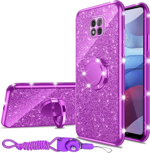 Miniatura 18 de nancheng Funda de teléfono con purpurina para Motorola Moto One 5G Ace (One 5G UW Ace) funda de TPU suave con anillo giratorio de 360°, funda