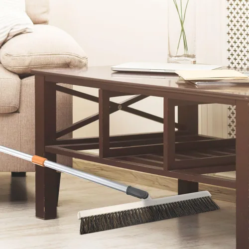 Miniatura 8 de Escoba vertical de pelo de caballo – Barredora de cocina giratoria de 18 pulgadas con cerdas suaves para pelo de perro, suelos de madera dura y Crin