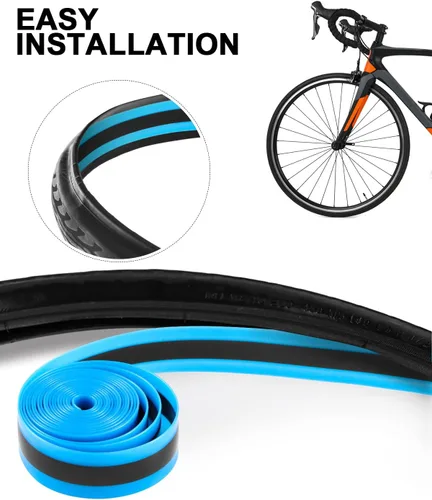 Miniatura 2 de Julai Revestimiento de neumáticos para bicicleta de carretera, protector plano de tubo de bicicleta compatible con 700C 27" Azul+Negro (2 piezas)
